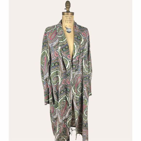 Vintage Paisley Long Line Blazer Cardigan Kimono Robe - Picture 2 of 5